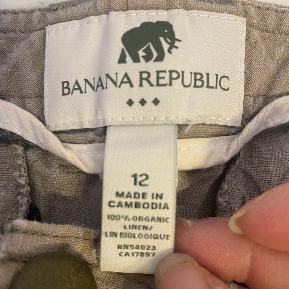 Y2K Banana Republic Women Pants WideLeg Sz 12 DarkGrey 100% Organic Linen Casual - Picture 4 of 11